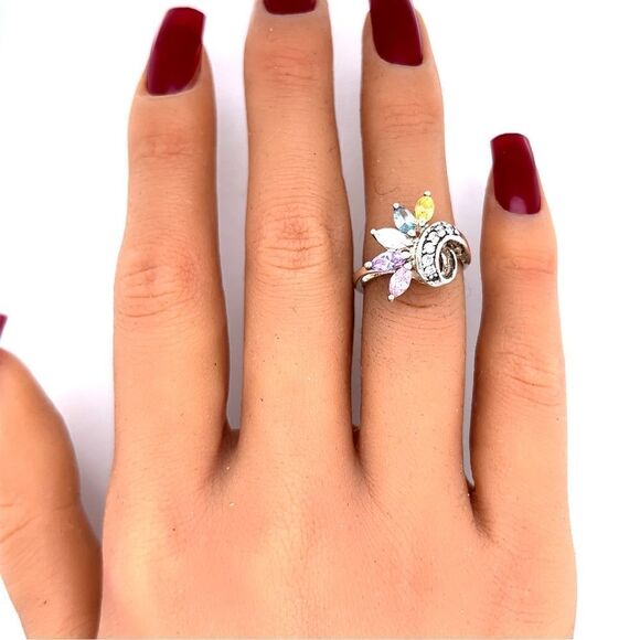 5-Marquis Cut Gems Sterling Silver 925 Ring - Picture 9 of 10